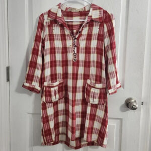 Lucky Brand plaid grannycore farmhouse cottagecore button popover dress sz SM